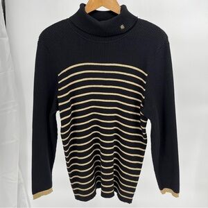 Lauren Ralph Lauren Womens Turtleneck Gold Metallic Striped Sweater Size XXL